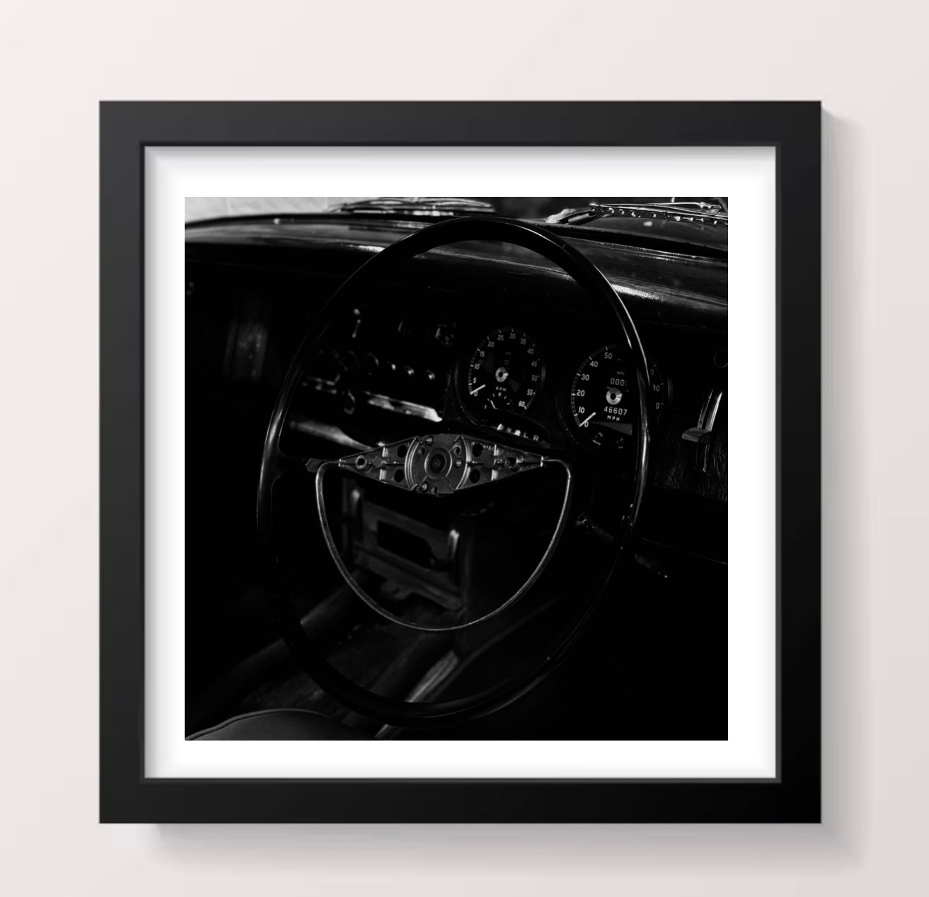 Classic Mk2 Jaguar Worn Steering Wheel - Black Framed Print