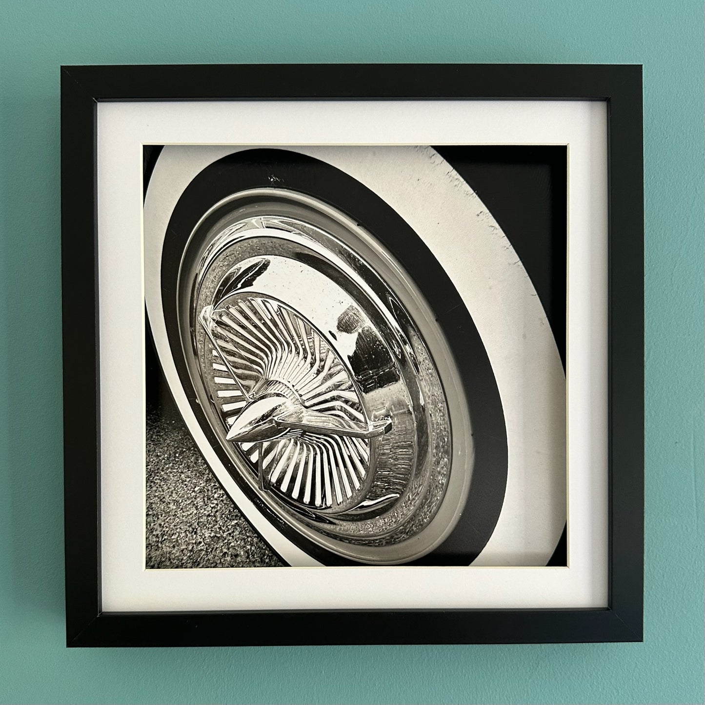 Monochrome Classic Car Wheel - Black Framed Print