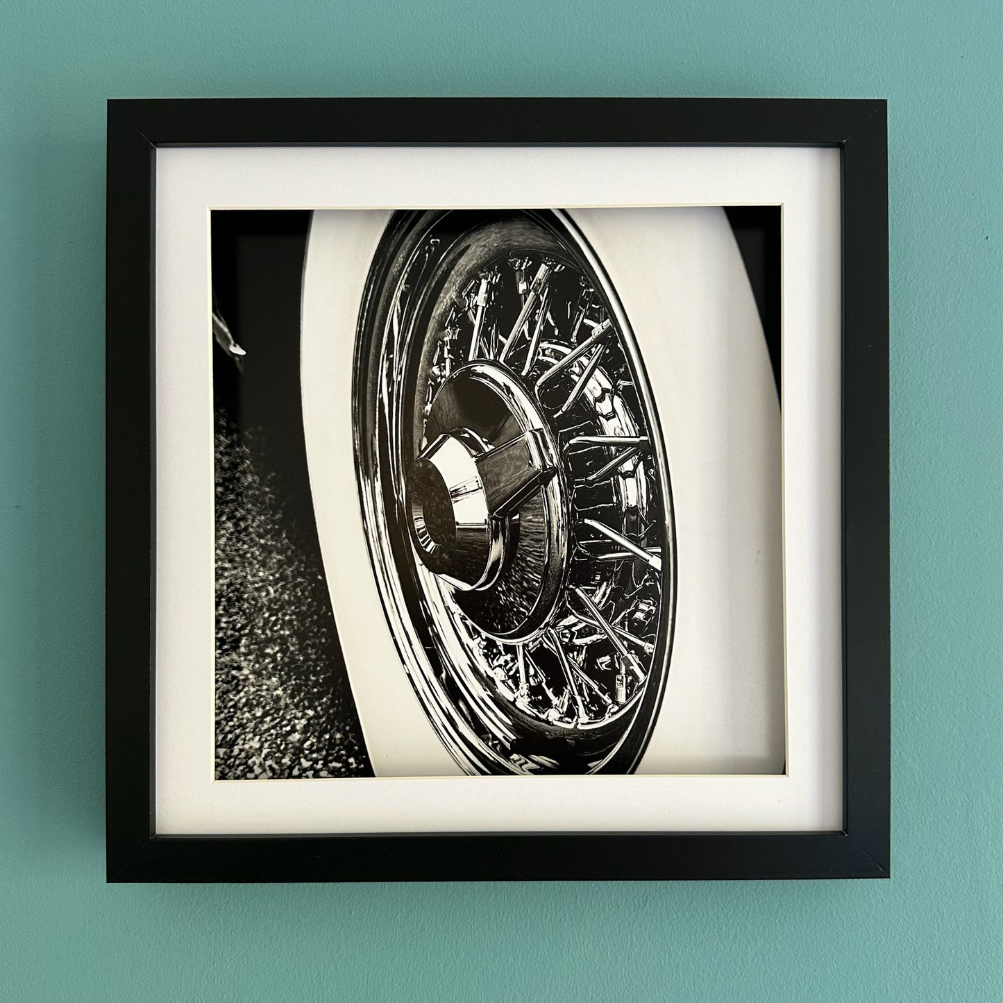Monochrome Classic Car Wheel - Black Framed Print