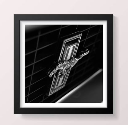 Classic Ford Mustang Front Badge - Black Framed Printed Picture