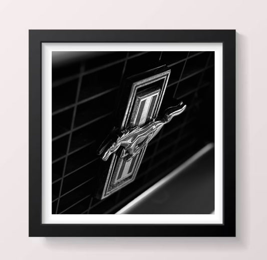 Classic Ford Mustang Front Badge - Black Framed Printed Picture