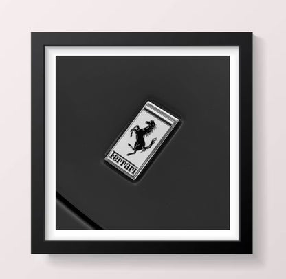 Ferrari Bonnet Badge - Black Framed Printed Picture