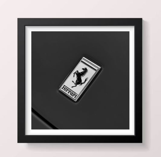 Ferrari Bonnet Badge - Black Framed Printed Picture