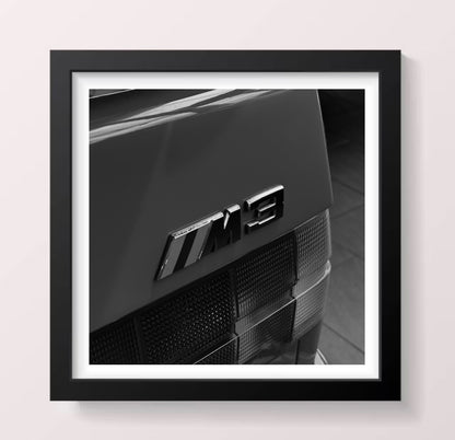 BMW E30 M3 Rear Badge - Black Framed Printed Picture