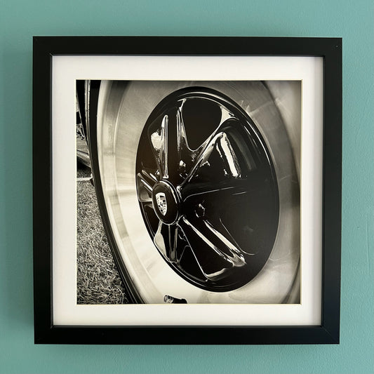 Monochrome Classic Porsche Wheel - Black Framed Print